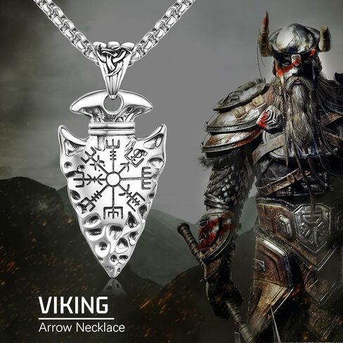 StoryEtain الفايكنج السهم قلادة للرجال 925 فضة السهم قلادة الفايكنج رمز مجوهرات خمر هدية للزوج صديقها in Kuwait