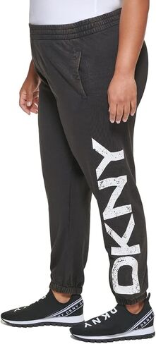DKNY Women's Plus Size Distressed Crackle Logo Pigment Dyed Jogger in Saudi Arabia