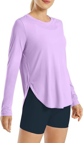 تي شيرتات رياضية للسيدات من BKRIVE - قمصان طويلة الأكمام للمشي لمسافات طويلة واليوجا للملابس الخارجية قميص خفيف الوزن بعامل حماية من الشمس (SPF) in Kuwait