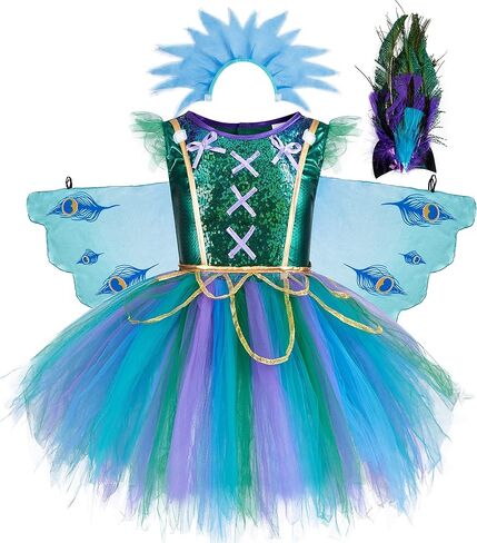 أزياء Spooktacular Creations للفتيات باللون الأزرق المخضر على شكل طاووس in Kuwait