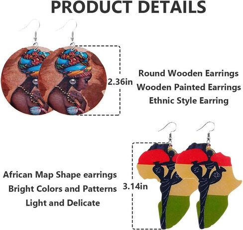 BOMAIL 20 زوجًا من الأقراط الخشبية الأفريقية للنساء أقراط دائرية مطلية بالخشب أقراط متدلية على الطراز العرقي in Kuwait