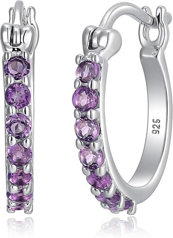 Dainty 925 Sterling Silver Gemstone Birthstone Demi Fine Hoop Earrings in Saudi Arabia