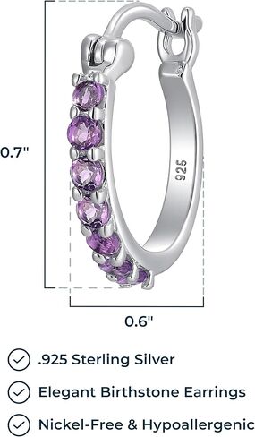 Dainty 925 Sterling Silver Gemstone Birthstone Demi Fine Hoop Earrings in Saudi Arabia