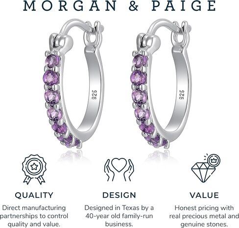 Dainty 925 Sterling Silver Gemstone Birthstone Demi Fine Hoop Earrings in Saudi Arabia
