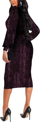 فساتين نسائية مثيرة سباركلي أساسية بأكمام طويلة، فستان متوسط ​​الطول للحفلات الليلية والترتر in Kuwait