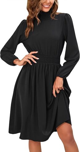 فستان كوكتيل نسائي من Herou برقبة وهمية وأكمام طويلة وخصر مرن على شكل حرف A in Kuwait