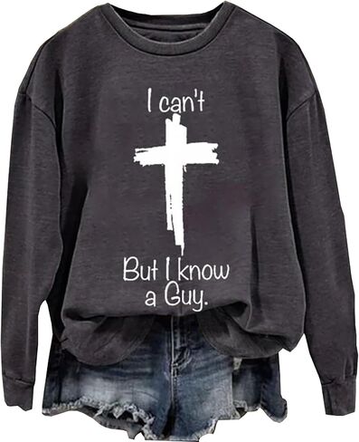 BOMYTAO لا أستطيع ولكن أنا أعرف رجل البلوز للنساء كريستيان الصليب البلوز الجرافيك قميص ملهمة البلوز in Kuwait