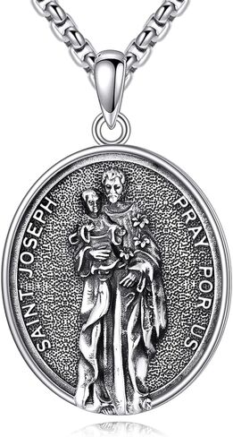YONFQE سانت جوزيف قلادة من الفضة الاسترليني سانت جوزيف قلادة سانت جوزيف وسام المجوهرات هدية للرجال الأولاد in Kuwait