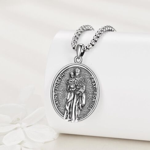 YONFQE سانت جوزيف قلادة من الفضة الاسترليني سانت جوزيف قلادة سانت جوزيف وسام المجوهرات هدية للرجال الأولاد in Kuwait
