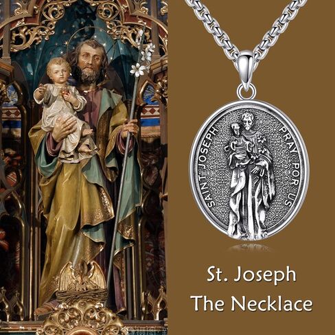 YONFQE سانت جوزيف قلادة من الفضة الاسترليني سانت جوزيف قلادة سانت جوزيف وسام المجوهرات هدية للرجال الأولاد in Kuwait