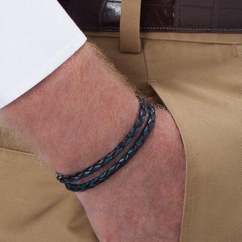 سوار رجالي من الفضة الإسترلينية مزدوج التغليف بلونين من تاتوسيان، أزرق وأسود، مقاس كبير 41 سم in Kuwait