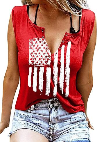 American Flag Tank Tops for Women 4th of July Shirts Ring Hole Sleeveless V-Neck T-Shirt Patriotic Tees in Kuwait
