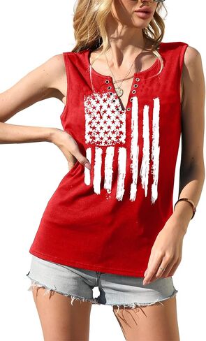 American Flag Tank Tops for Women 4th of July Shirts Ring Hole Sleeveless V-Neck T-Shirt Patriotic Tees in Kuwait