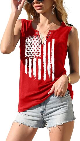 American Flag Tank Tops for Women 4th of July Shirts Ring Hole Sleeveless V-Neck T-Shirt Patriotic Tees in Kuwait