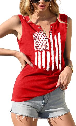 American Flag Tank Tops for Women 4th of July Shirts Ring Hole Sleeveless V-Neck T-Shirt Patriotic Tees in Kuwait