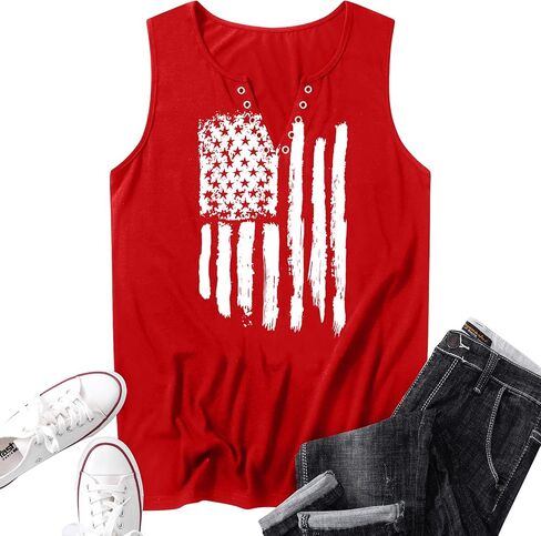 American Flag Tank Tops for Women 4th of July Shirts Ring Hole Sleeveless V-Neck T-Shirt Patriotic Tees in Kuwait