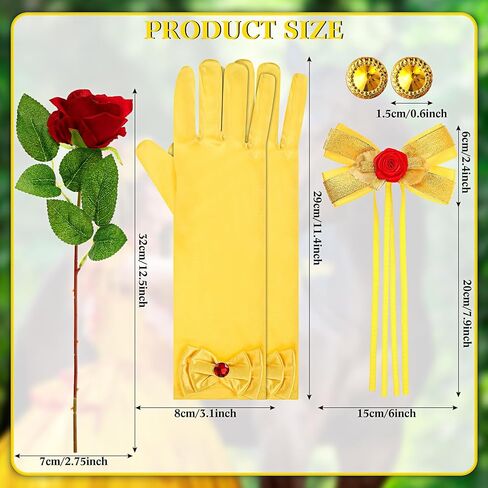 Haysandy 4 Pcs Girls Princess Costume Accessories Include Yellow Hair Bow Gloves Jewelry Earrings and Rose Flower Princess Dress Up Accessories for Girls Halloween Cosplay in Saudi Arabia