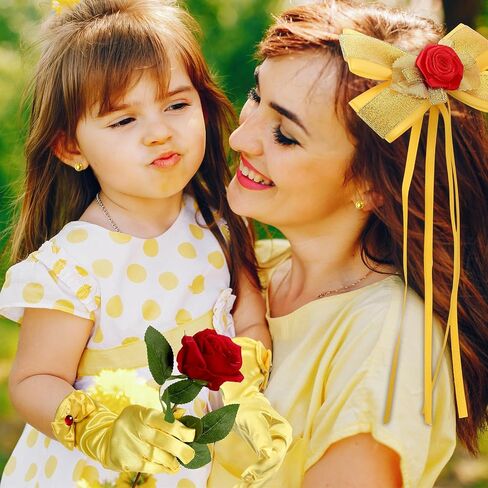 Haysandy 4 Pcs Girls Princess Costume Accessories Include Yellow Hair Bow Gloves Jewelry Earrings and Rose Flower Princess Dress Up Accessories for Girls Halloween Cosplay in Saudi Arabia