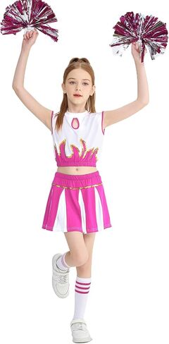 LOLANTA Girls Cheerleader Costume Pleated Skirt Set Cheerleader Outfit with Pom Pom in Kuwait