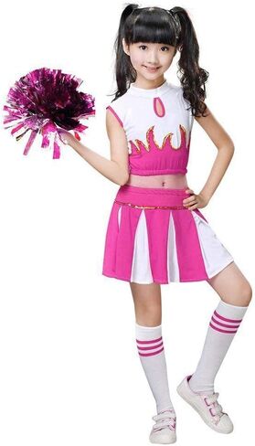 LOLANTA Girls Cheerleader Costume Pleated Skirt Set Cheerleader Outfit with Pom Pom in Kuwait