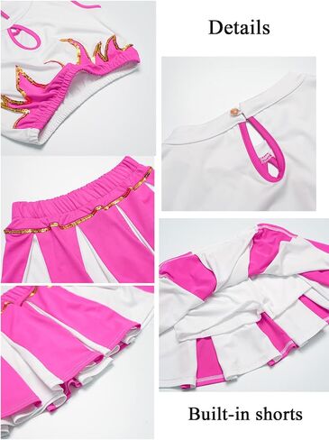 LOLANTA Girls Cheerleader Costume Pleated Skirt Set Cheerleader Outfit with Pom Pom in Kuwait