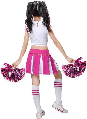 LOLANTA Girls Cheerleader Costume Pleated Skirt Set Cheerleader Outfit with Pom Pom in Kuwait