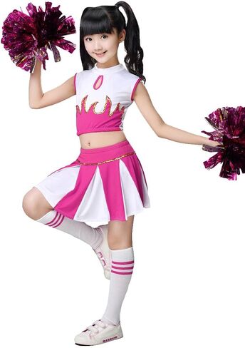 LOLANTA Girls Cheerleader Costume Pleated Skirt Set Cheerleader Outfit with Pom Pom in Kuwait