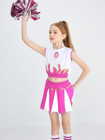 LOLANTA Girls Cheerleader Costume Pleated Skirt Set Cheerleader Outfit with Pom Pom in Kuwait