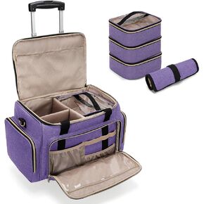 BAFASO Rolling Makeup Case with 3 Removable Cases and 1 Makeup Brush Holder Bag, Multifunctional Makeup Bag with Detachable Dolly (Patented Design), Purple in Kuwait