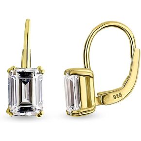 BERRICLE Sterling Silver Solitaire 2.4 Carat Emerald Cut Cubic Zirconia CZ Anniversary Leverback Dangle Drop Earrings for Women