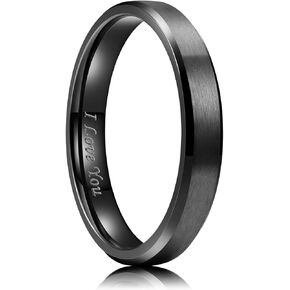 King Will 2mm/3mm/4mm/5mm/6mm/7mm/8mm Stainless Steel Ring Black/Silver Plated Matte Finish&Polished Beveled Edge with Laser Etched I Love You