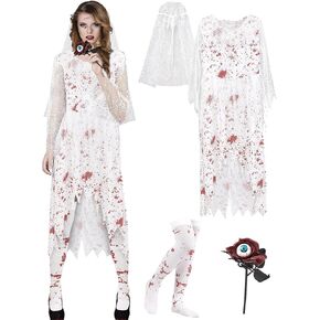 Liitrsh Women Halloween Zombie Bride Costume Set with Stockings Eyeball Rose Scary Ghost Bride Costume Cosplay in Saudi Arabia