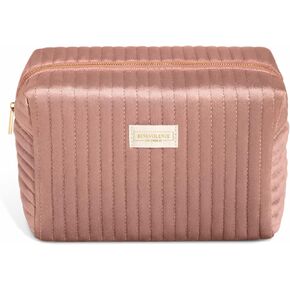 Benevolence LA Large Capacity Travel Cosmetic Bag | Travel Toiletry Bag for Women | Large Makeup Bag | Velvet Travel Bag for Toiletries | Pouch Bags for Cosmetics and Accessories | Caramel in Kuwait