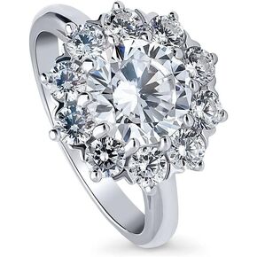 BERRICLE Sterling Silver Flower Wedding Engagement Rings Cubic Zirconia CZ Statement Halo Cocktail Ring for Women, Rhodium Plated Size 4-10 in Saudi Arabia
