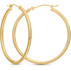 14k Gold Round Polished Hoop Earrings, (50mm) 2" Diameter