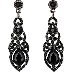BriLove Women's Wedding Bridal Crystal Art Deco Teardrop Hollow Chandelier Dangle Earrings
