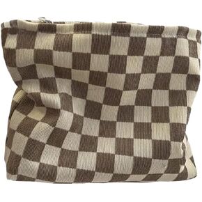 1/2/3Pcs Brown Checkered Makeup Bags Small Zipper Cosmetic Bag for Purse Corduroy Cute Make Up Pouch Travel (3 Colors)