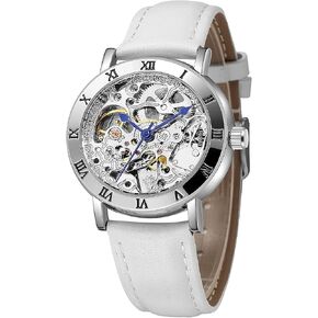 MASTOP Women's Watches Automatic Steampunk Self Winding Mechanical Silver Bracelet Ladies Skeleton Wrist Watch in Kuwait