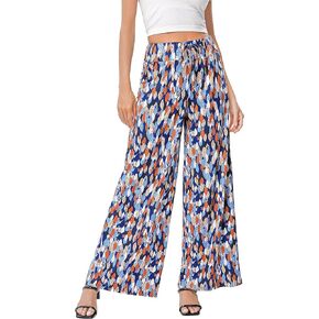 KOJOOIN Women's Wide Leg Pants Casual Palazzo Summer Flowy Pants Elastic High Waist Lounge Drawstring Long Trousers for Women in Saudi Arabia