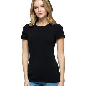 Women's Basic Solid Active Soft Cotton Short Sleeve Crew Neck & V Neck Slim Fitted Top T-Shirts