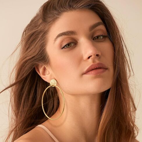 CUFELMU أقراط ذهبية مميزة على شكل دائرة كبيرة متدلية على شكل قطرة هدايا مجوهرات أنيقة للنساء in Kuwait