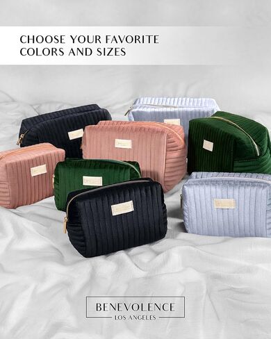 Benevolence LA Large Capacity Travel Cosmetic Bag | Travel Toiletry Bag for Women | Large Makeup Bag | Velvet Travel Bag for Toiletries | Pouch Bags for Cosmetics and Accessories | Caramel in Kuwait