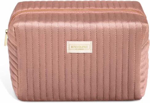 Benevolence LA Large Capacity Travel Cosmetic Bag | Travel Toiletry Bag for Women | Large Makeup Bag | Velvet Travel Bag for Toiletries | Pouch Bags for Cosmetics and Accessories | Caramel in Kuwait