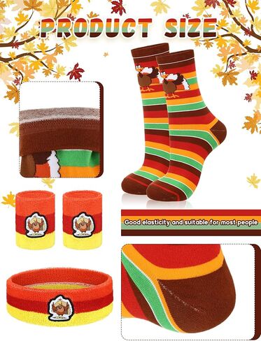 Liitrsh 6 Sets Turkey Trot Running Socks with Thanksgiving Turkey Headband Sets Thanksgiving Running Socks for Men Women in Saudi Arabia