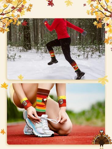 Liitrsh 6 Sets Turkey Trot Running Socks with Thanksgiving Turkey Headband Sets Thanksgiving Running Socks for Men Women in Saudi Arabia