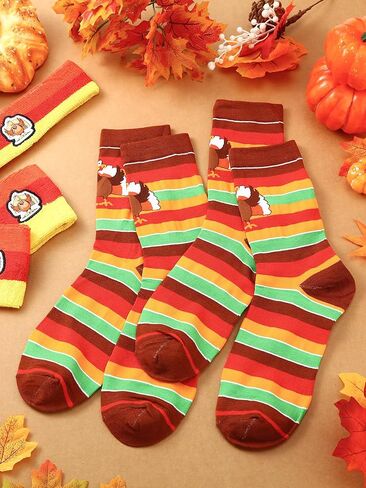 Liitrsh 6 Sets Turkey Trot Running Socks with Thanksgiving Turkey Headband Sets Thanksgiving Running Socks for Men Women in Saudi Arabia