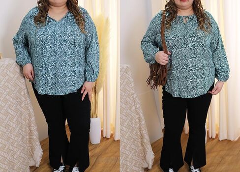CARCOS Womens Plus Size Floral Blouses Long/Short Sleeve Boho Tops V Neck Chiffon Shirts Drawstring Business Tunics XL-5XL in Saudi Arabia