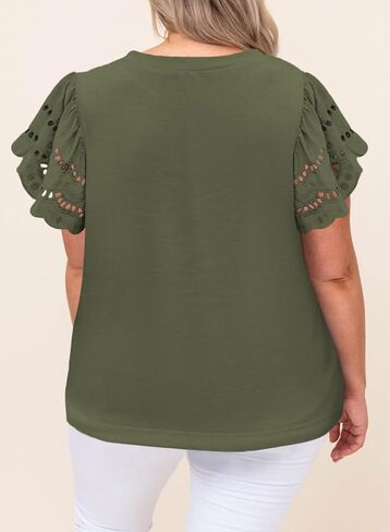 Eytino Womens Plus Size Hollow Out Ruffle Short Sleeve Crewneck Summer Casual Tee Shirts Blouse(1X-5X) in Kuwait