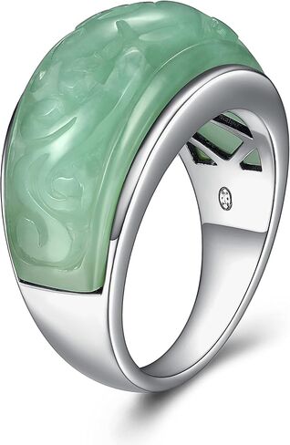 MORGAN & PAIGE .925 Sterling Silver Genuine Green Jade Carved Floral Vine Ring in Saudi Arabia