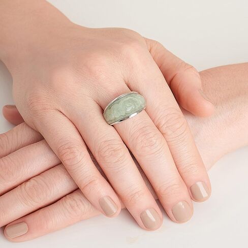 MORGAN & PAIGE .925 Sterling Silver Genuine Green Jade Carved Floral Vine Ring in Saudi Arabia